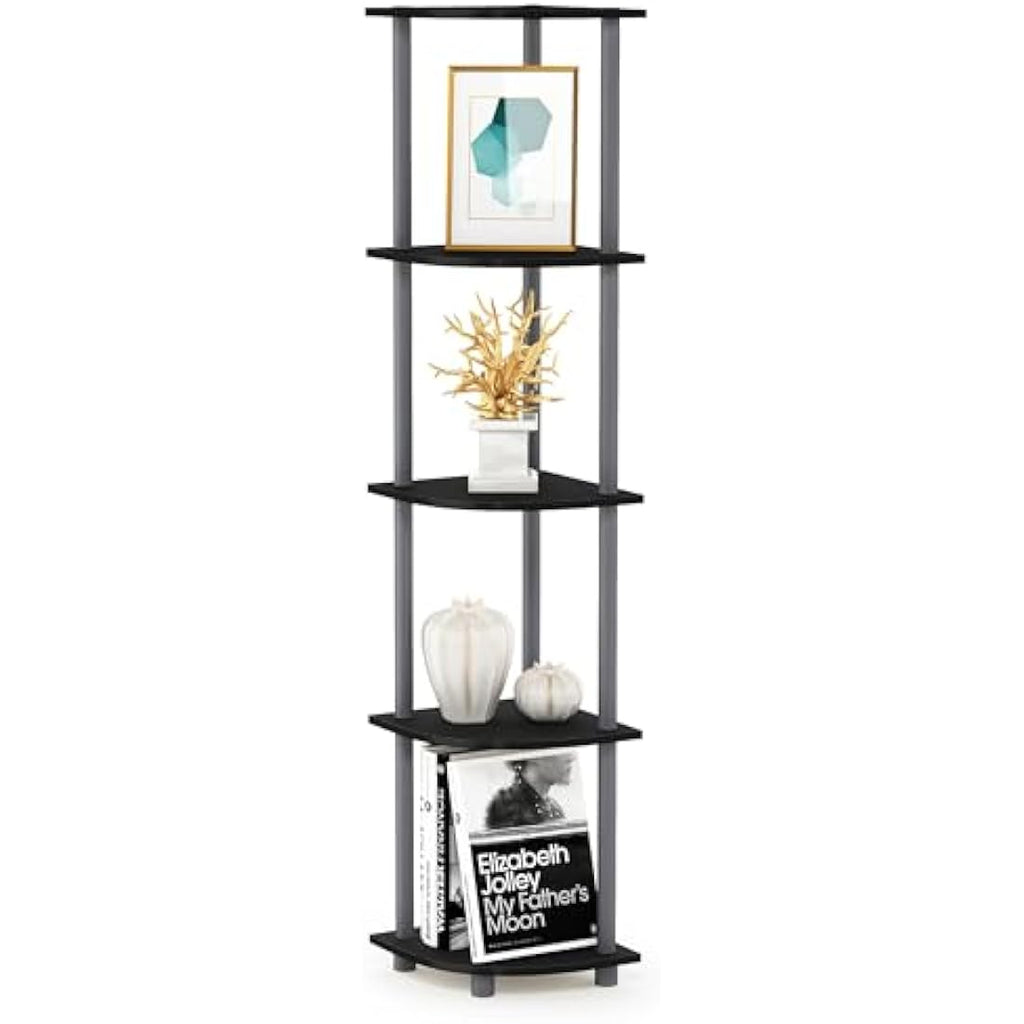 Furinno 5-Tier Corner Display Rack – Modern Space Saving Shelving Unit