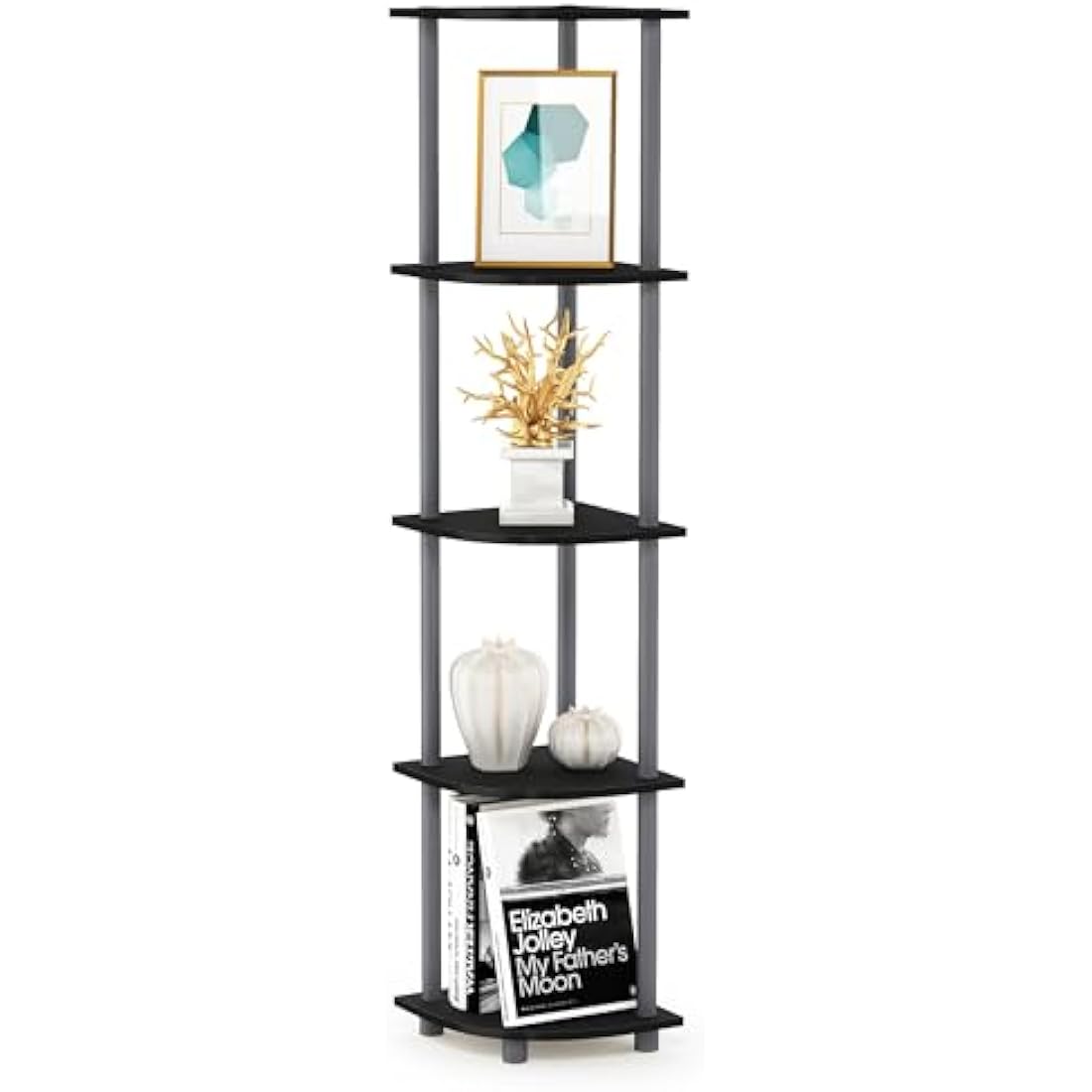 Furinno 5-Tier Corner Display Rack – Modern Space Saving Shelving Unit