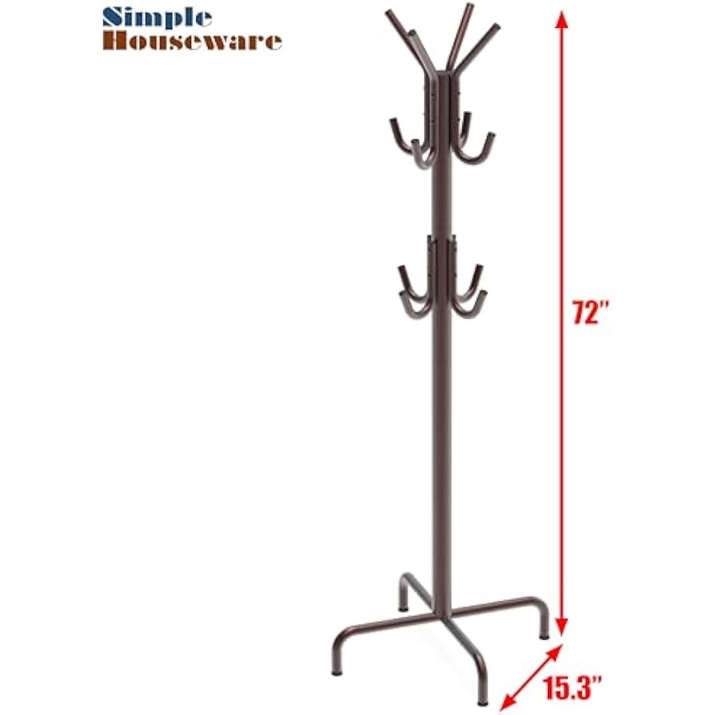 Jolof Store Standing Coat and Hat Rack – 12 Hook Metal Organizer, Bronze