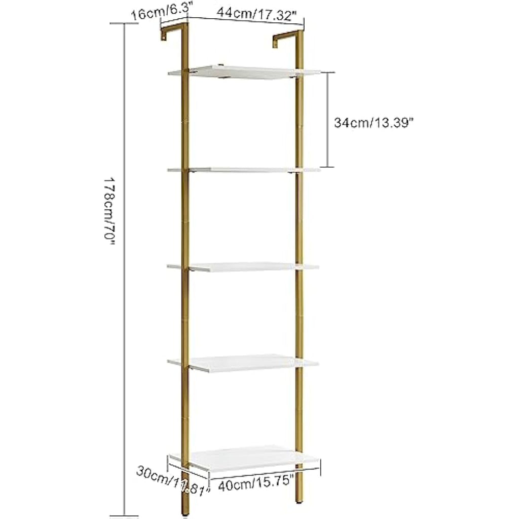 YMYNY 5-Tier Wall Mounted Ladder Shelf – Industrial Metal Bookcase, White