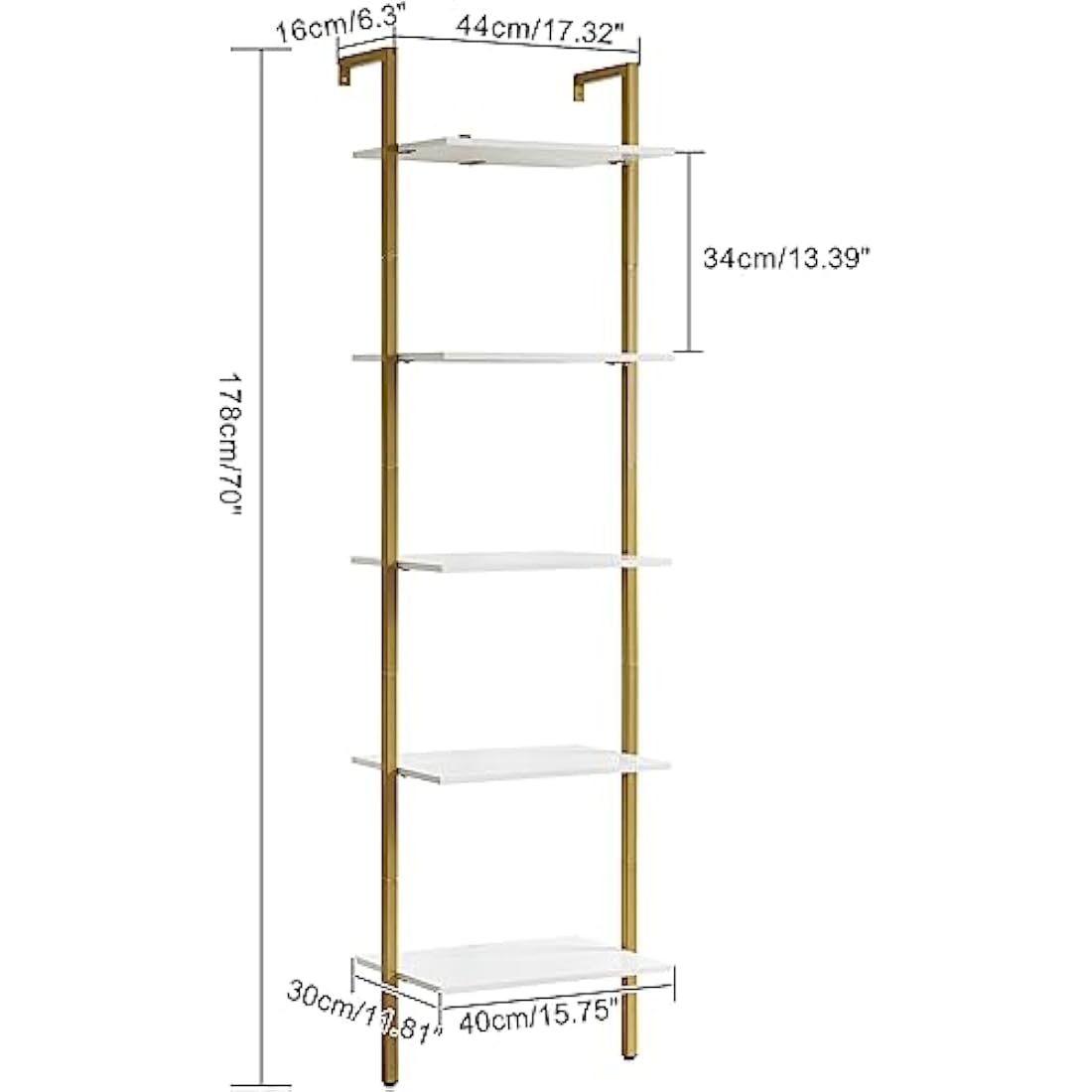 YMYNY 5-Tier Wall Mounted Ladder Shelf – Industrial Metal Bookcase, White