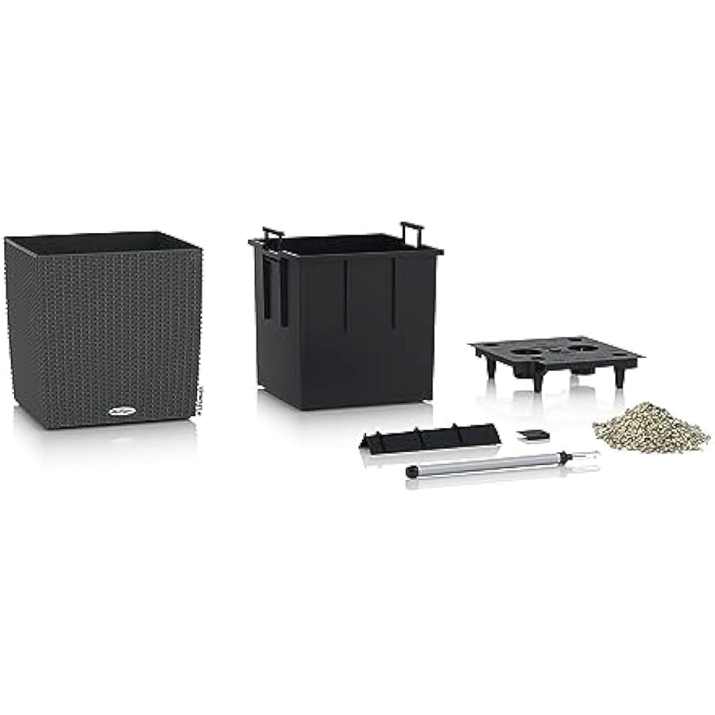 Lechuza CUBE Cottage 40 Self-Watering Planter - Rattan Look Granite