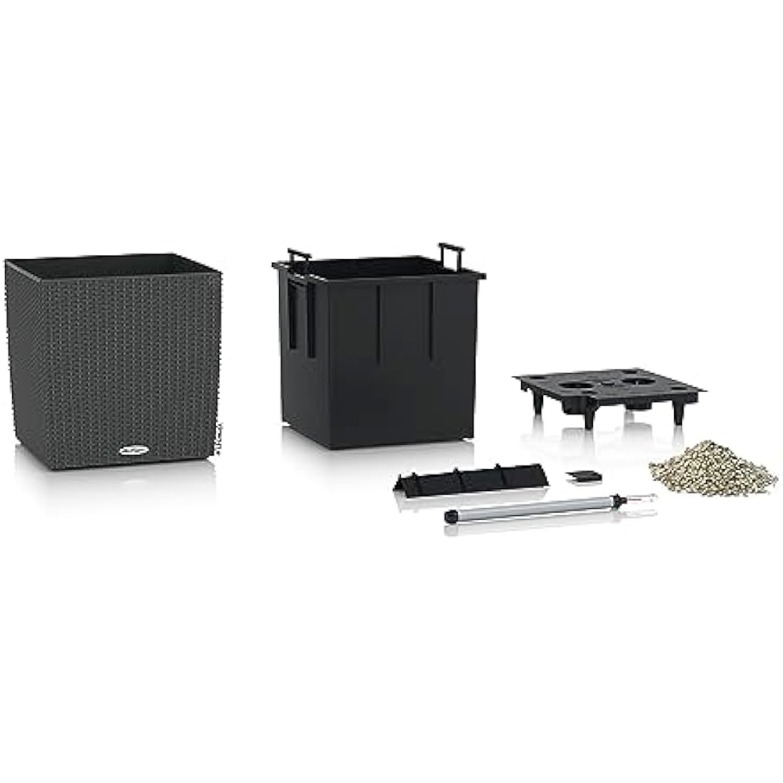 Lechuza CUBE Cottage 40 Self-Watering Planter - Rattan Look Granite