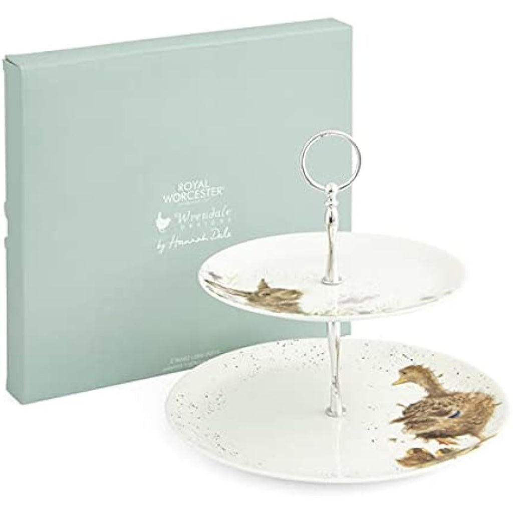 Wrendale Designs 2-Tiered Ceramic Cake Stand | Duck & Bunny Floral