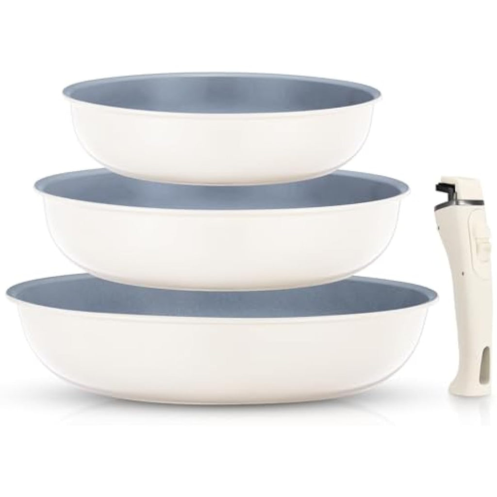 FOHERE 3-Piece Nonstick Ceramic Frying Pan Set with Detachable Handle