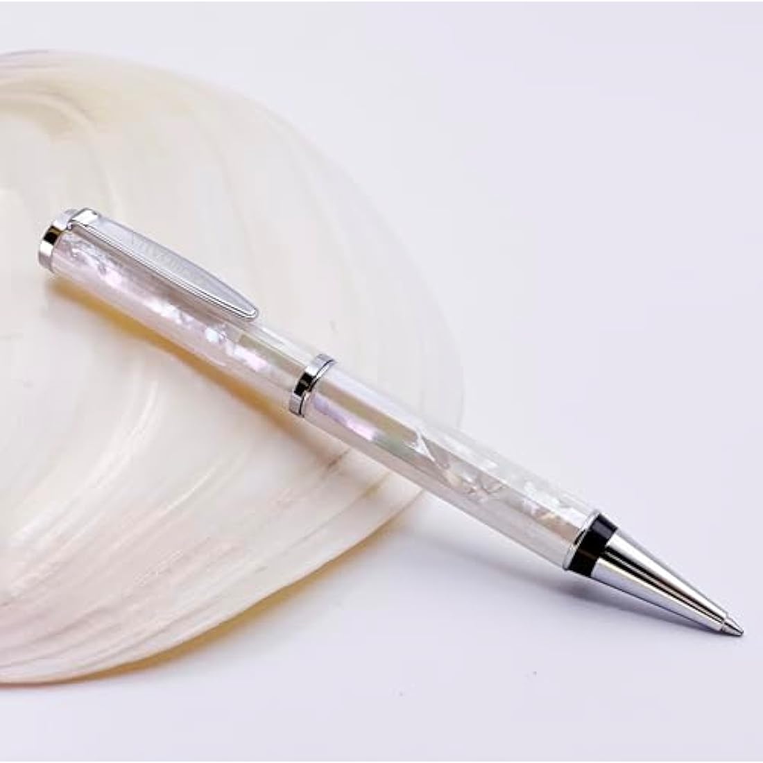 Mother of Pearl Luxury Ballpoint Pen – White Shell Metal
