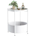 Round End Table with Storage Basket and Removable Tray – White