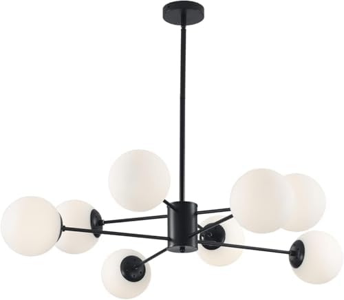 KCO Lighting 8-Light Sputnik Chandelier | Mid Century Glass Globe Black
