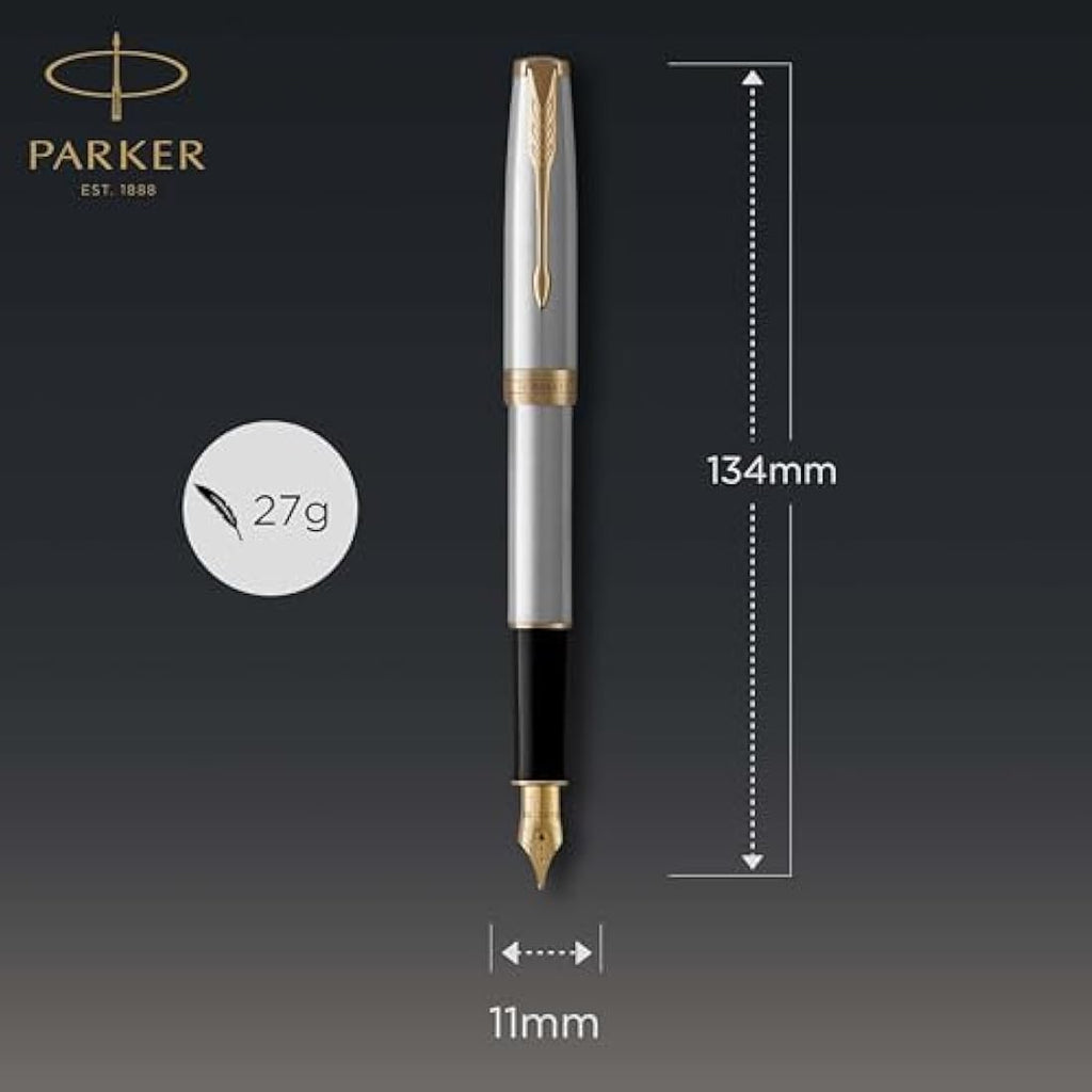 Parker Sonnet Fountain Pen – Stainless Steel & Gold Trim, Fine Nib