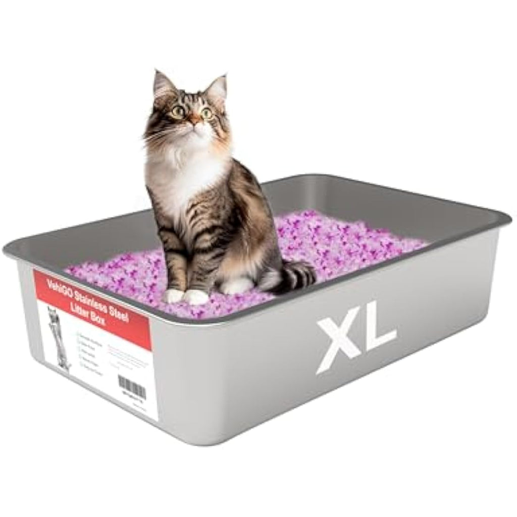 VehiGo Stainless Steel Cat Litter Box – Extra Large Non-Stick Metal Pan