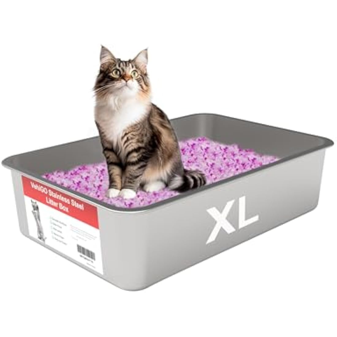 VehiGo Stainless Steel Cat Litter Box – Extra Large Non-Stick Metal Pan