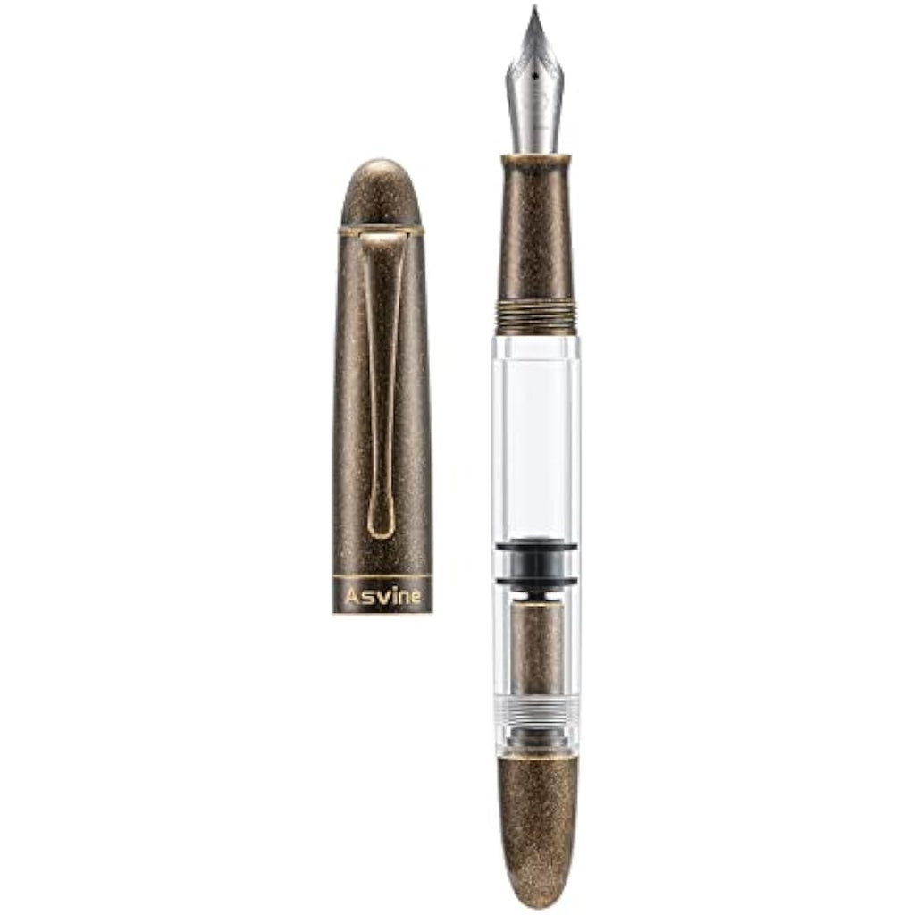 Asvine P30 Piston Fountain Pen | Retro Brass & Acrylic Fine Nib