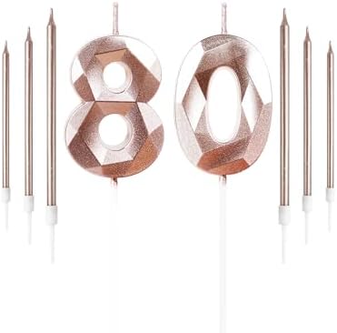 Rose Gold 80th Birthday Number Candles & Stick Cake Toppers