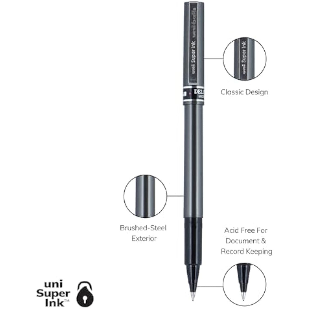 Uni-ball Deluxe Rollerball Pen - Micro Point, Black Waterproof Ink, 12-Pack
