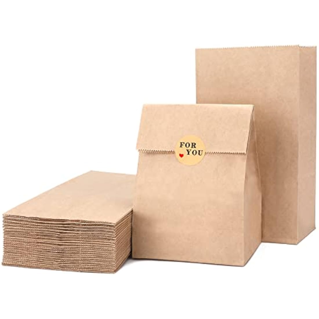 G2PLUS 100 Brown Kraft Paper Bags with Stickers - 13x8x24cm Party Favor