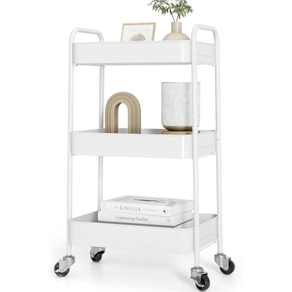 KINGRACK 3-Tier Metal Rolling Utility Cart | Tool-Free Storage Trolley