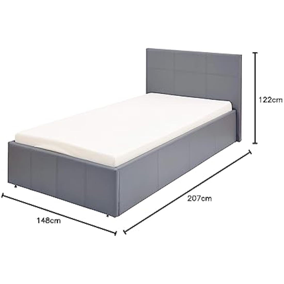 Jolof Store GFW Ottoman Storage Bed – Grey Faux Leather Small Double