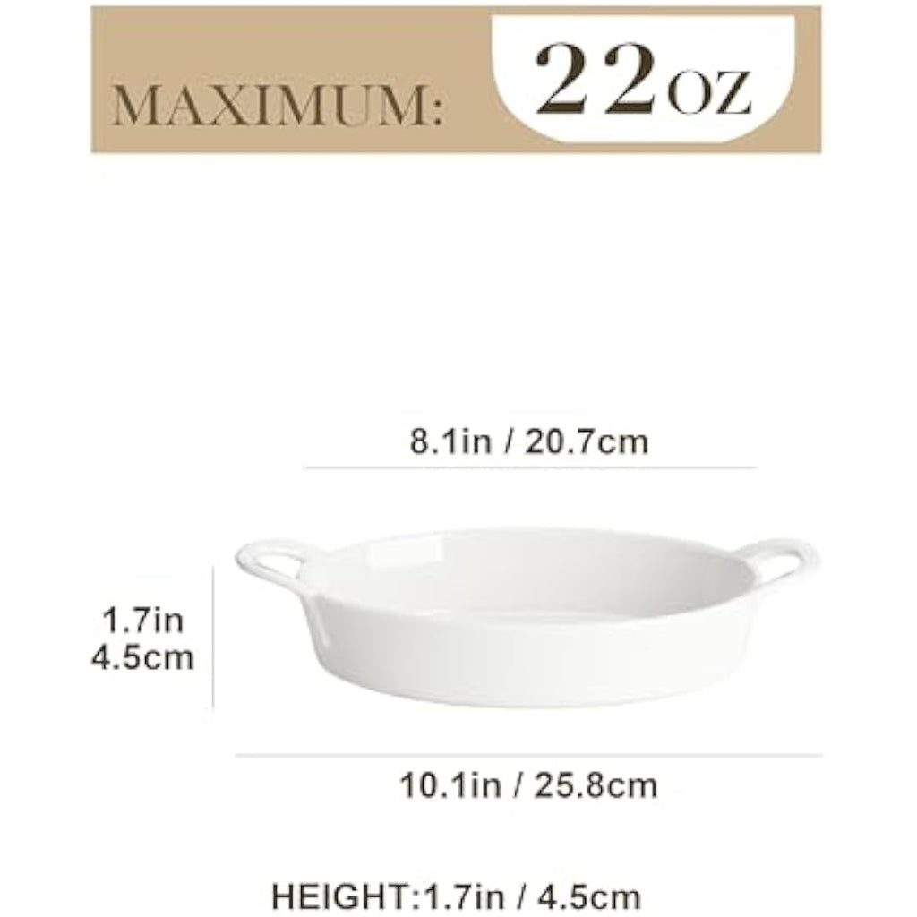 MALACASA Oval Ceramic Baking Dishes - 22oz White Casserole Dish, Set of 4