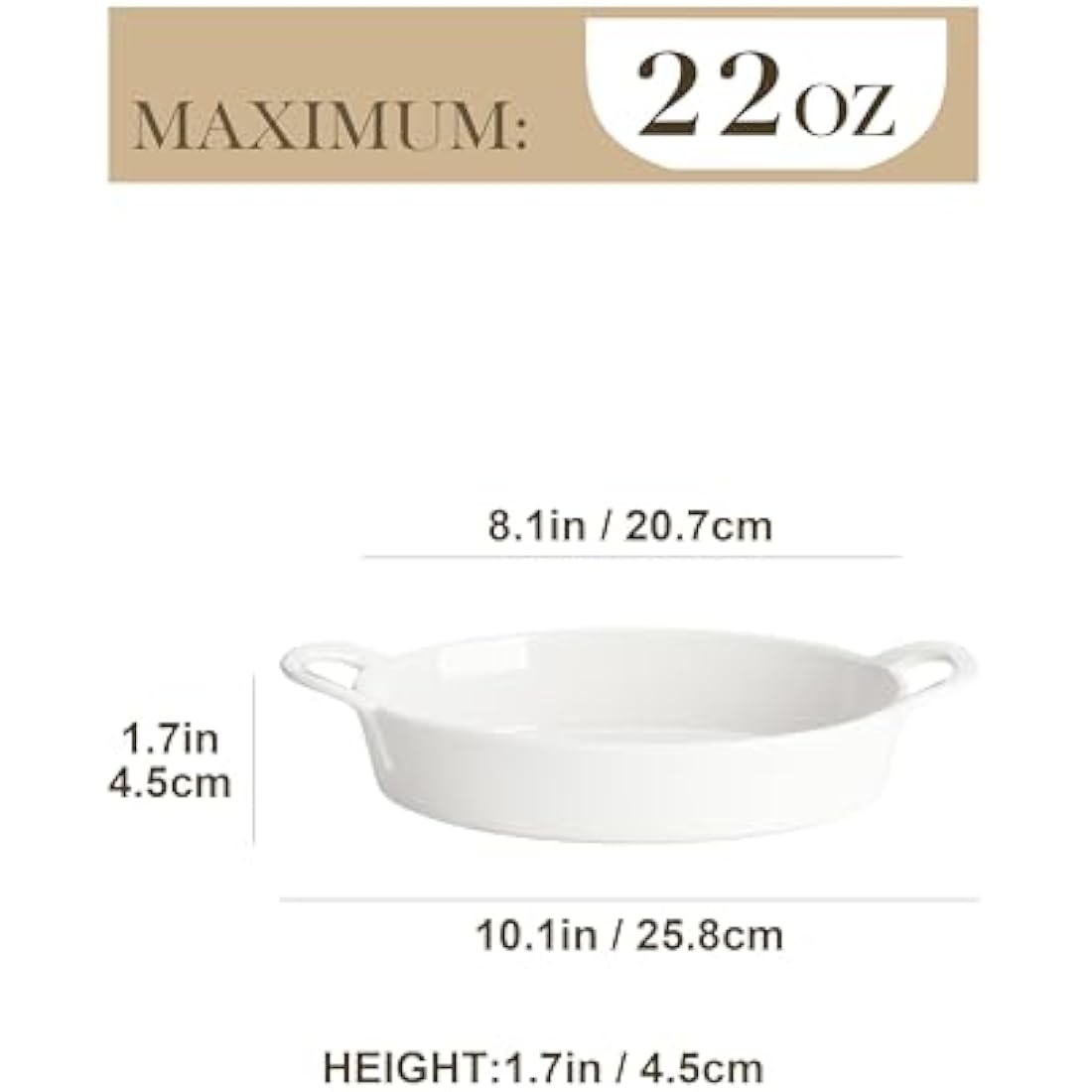 MALACASA Oval Ceramic Baking Dishes - 22oz White Casserole Dish, Set of 4