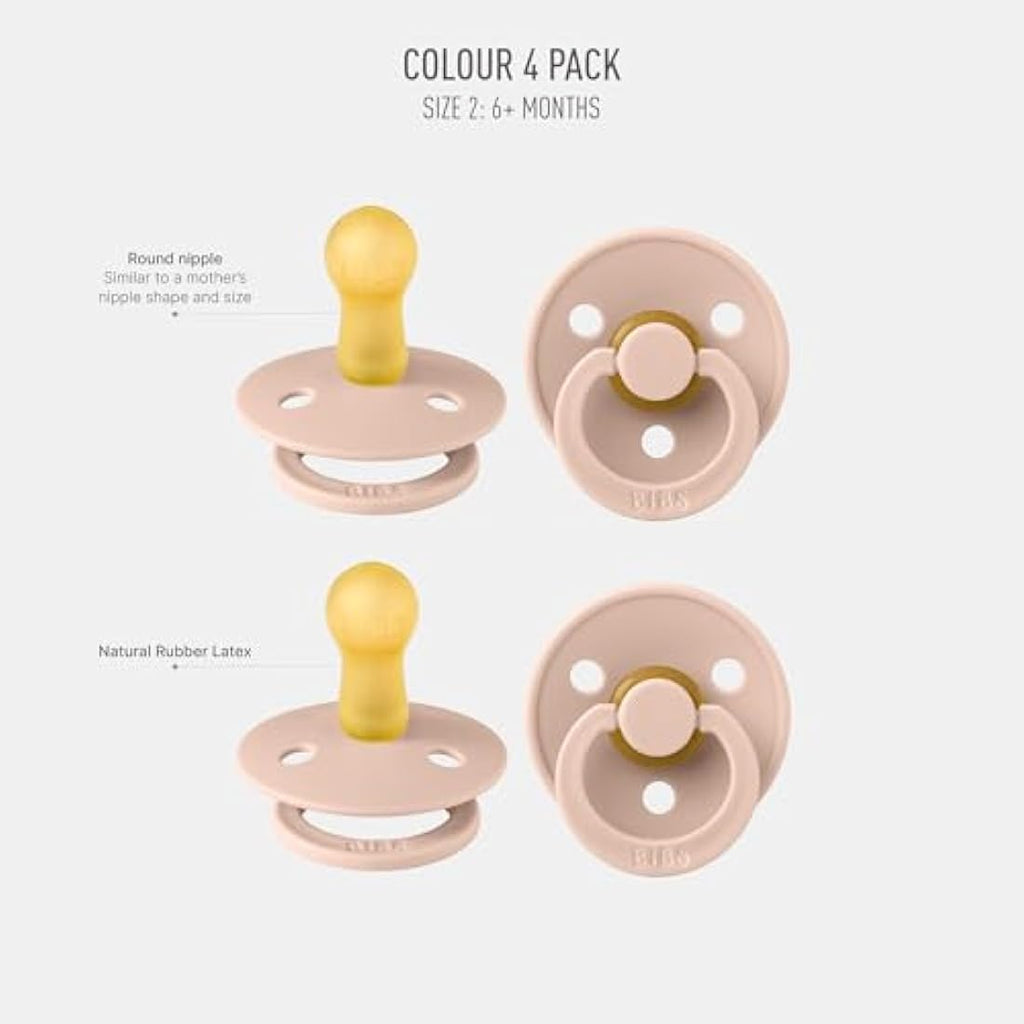 BIBS Colour Pacifier 4-Pack | Natural Rubber Latex Soothers | Blush