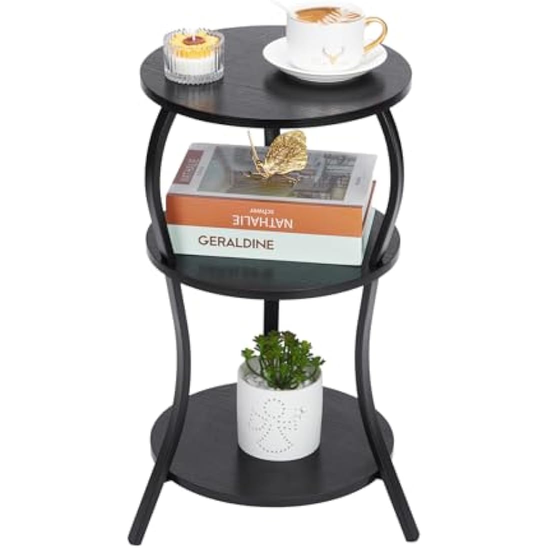 3-Tier Round Side Table – Industrial Wood & Metal End Table