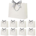 White Paper Gift Bags with Silver Bow Ribbon - 8 Pack