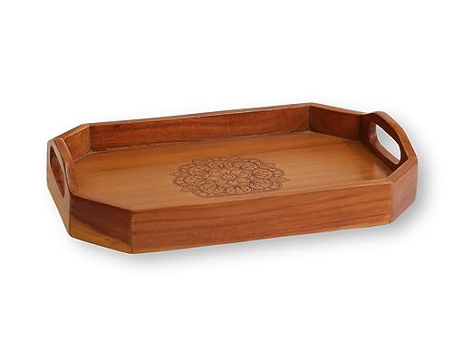 Vesta Homes Handcrafted Acacia Wood Serving Tray - Brown, 40x27x8 cm