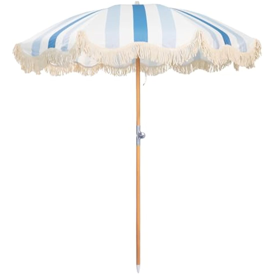 Mansader 2M Wood Garden Parasol | Boho Tassel Patio Umbrella UPF 50+