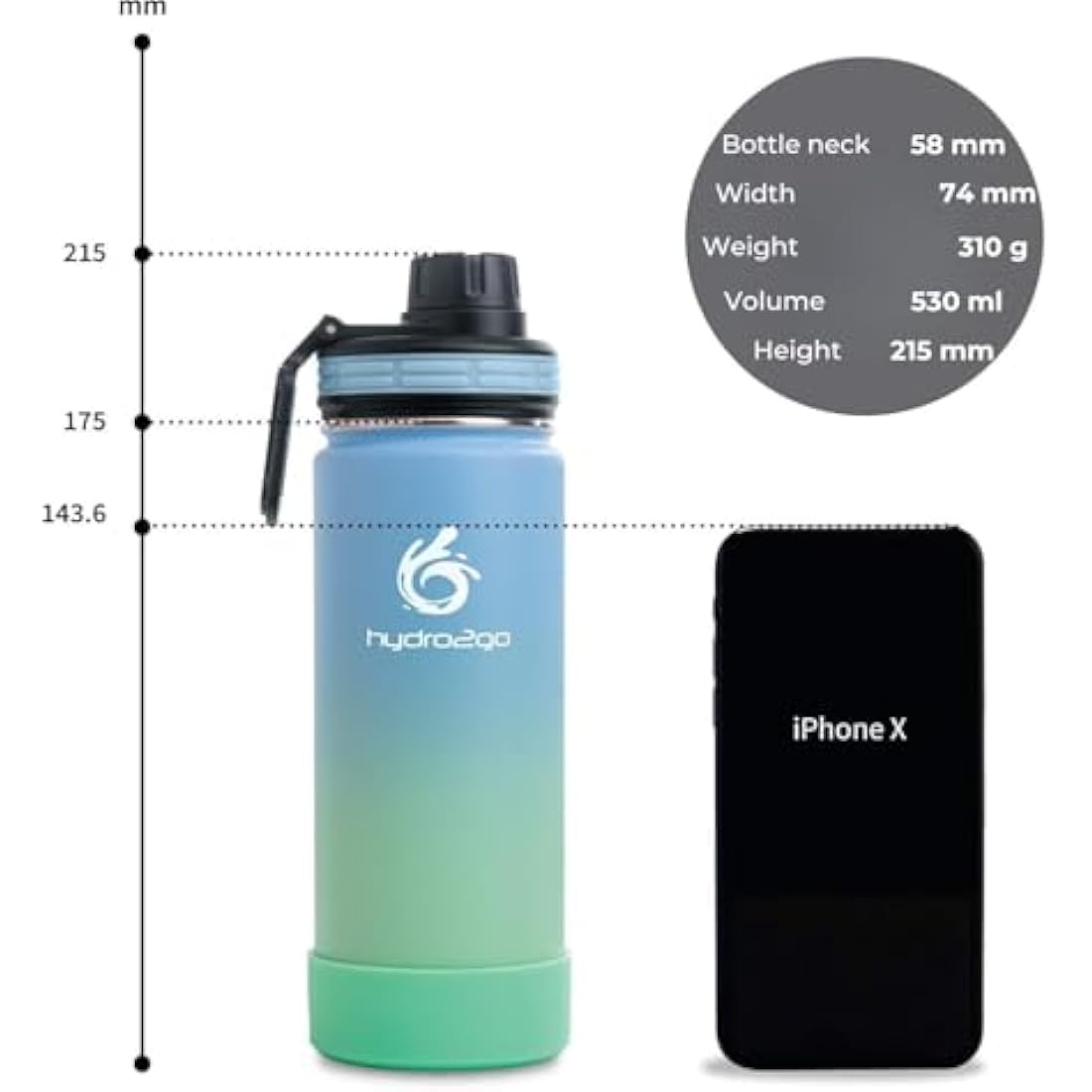 hydro2go Insulated Stainless Steel Water Bottle - 530ml Lagoon