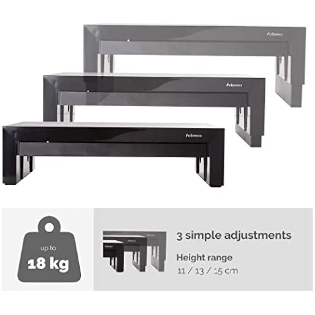 Fellowes Designer Suites Monitor Riser – 3 Height Adjustable Stand, Black