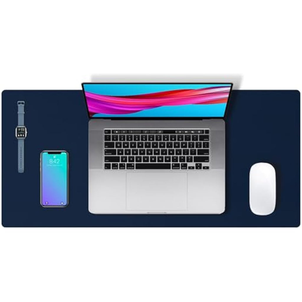Aothia PU Leather Desk Pad Protector – Waterproof Office Mat, Dark Blue