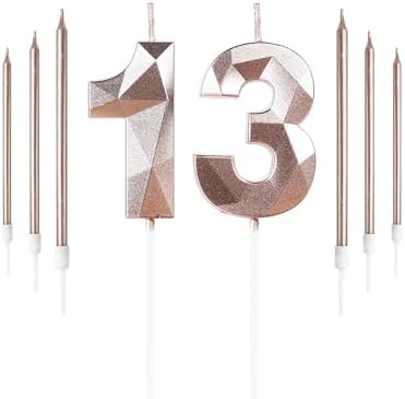 Jolof Store Rose Gold 13th Birthday Candles – Number 13 Cake Topper Set