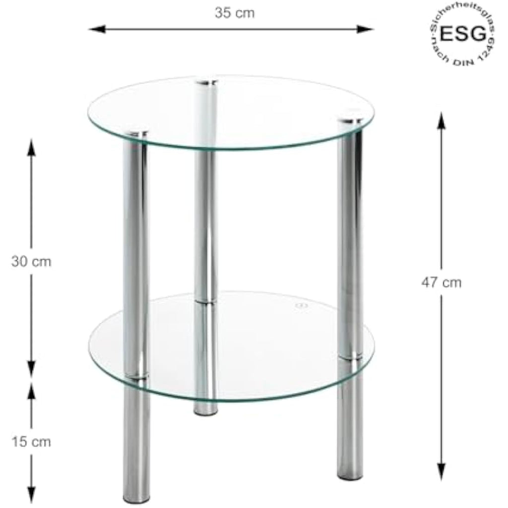 HAKU Möbel Modern Glass End Table – Chrome Steel & Tempered Glass