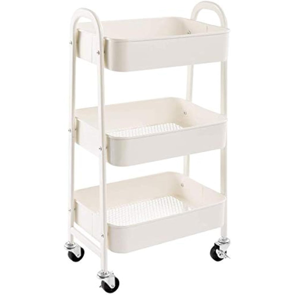 Jolof Store 3-Tier Metal Rolling Utility Cart - White Storage Trolley