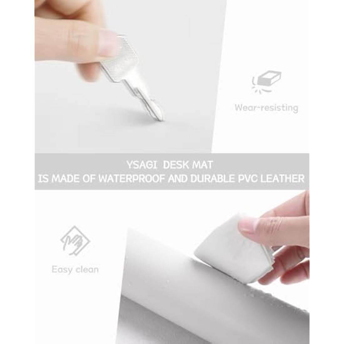 YSAGi PVC Leather Desk Pad – Waterproof Non-Slip Writing Mat, White