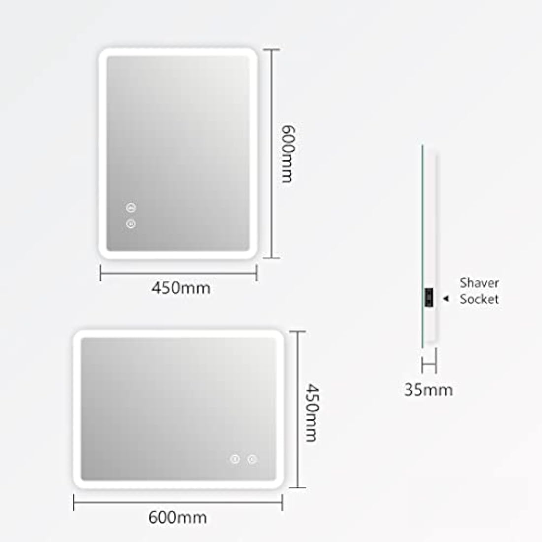 EMKE LED Bathroom Mirror with Bluetooth, Shaver Socket & Demister - 450x600mm