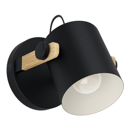 Eglo Hornwood Vintage Wall Lamp – Industrial Steel & Wood E27 Light