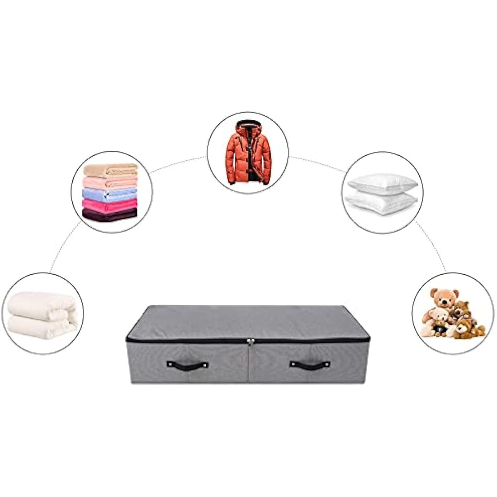 Foldable Under Bed Storage Box with Zipper Lid - Black Grey