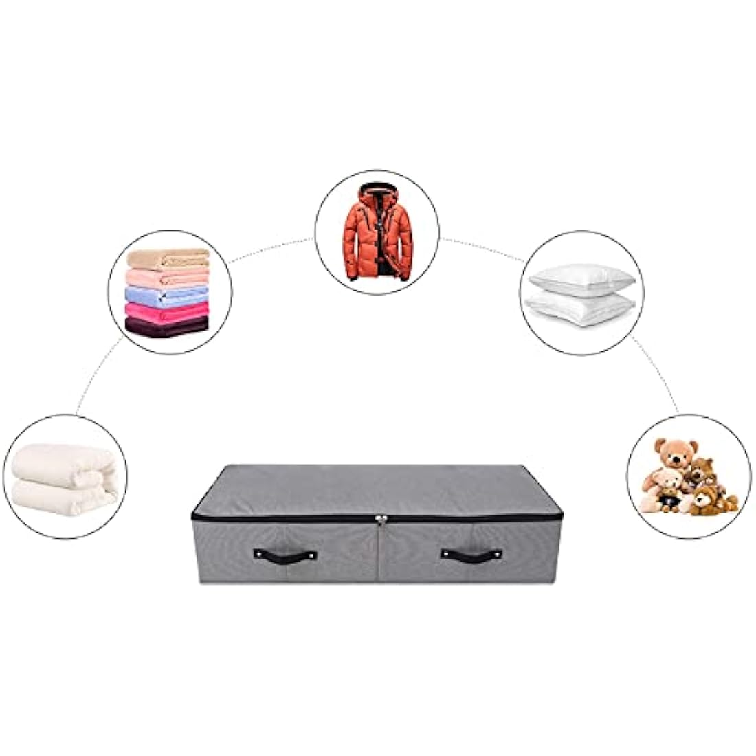 Foldable Under Bed Storage Box with Zipper Lid - Black Grey