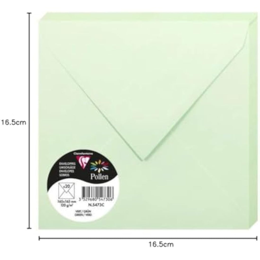 Clairefontaine Pollen Green Envelopes – 165x165mm 120gsm (Pack of 20)