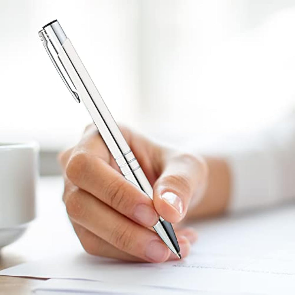GIMEI Metal Ballpoint Pen Pack of 50 – Ergonomic Blue Ink Pens, White