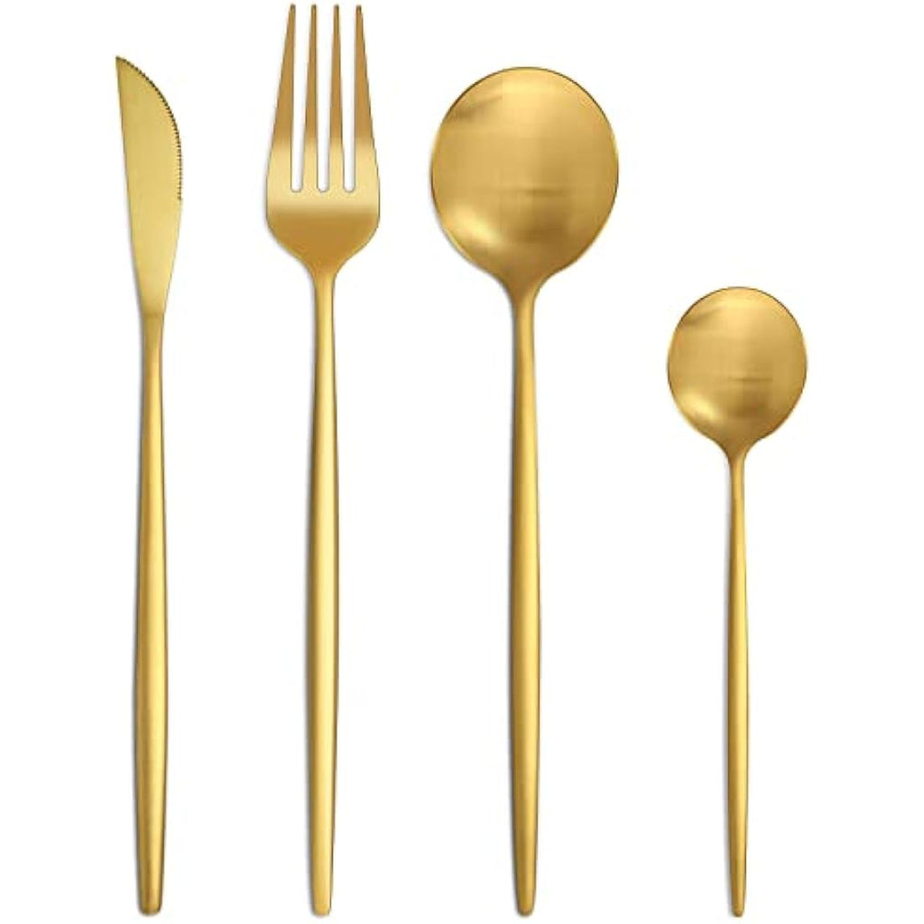 Bestdin Matte Gold Cutlery Set | 32-Piece Stainless Steel Flatware