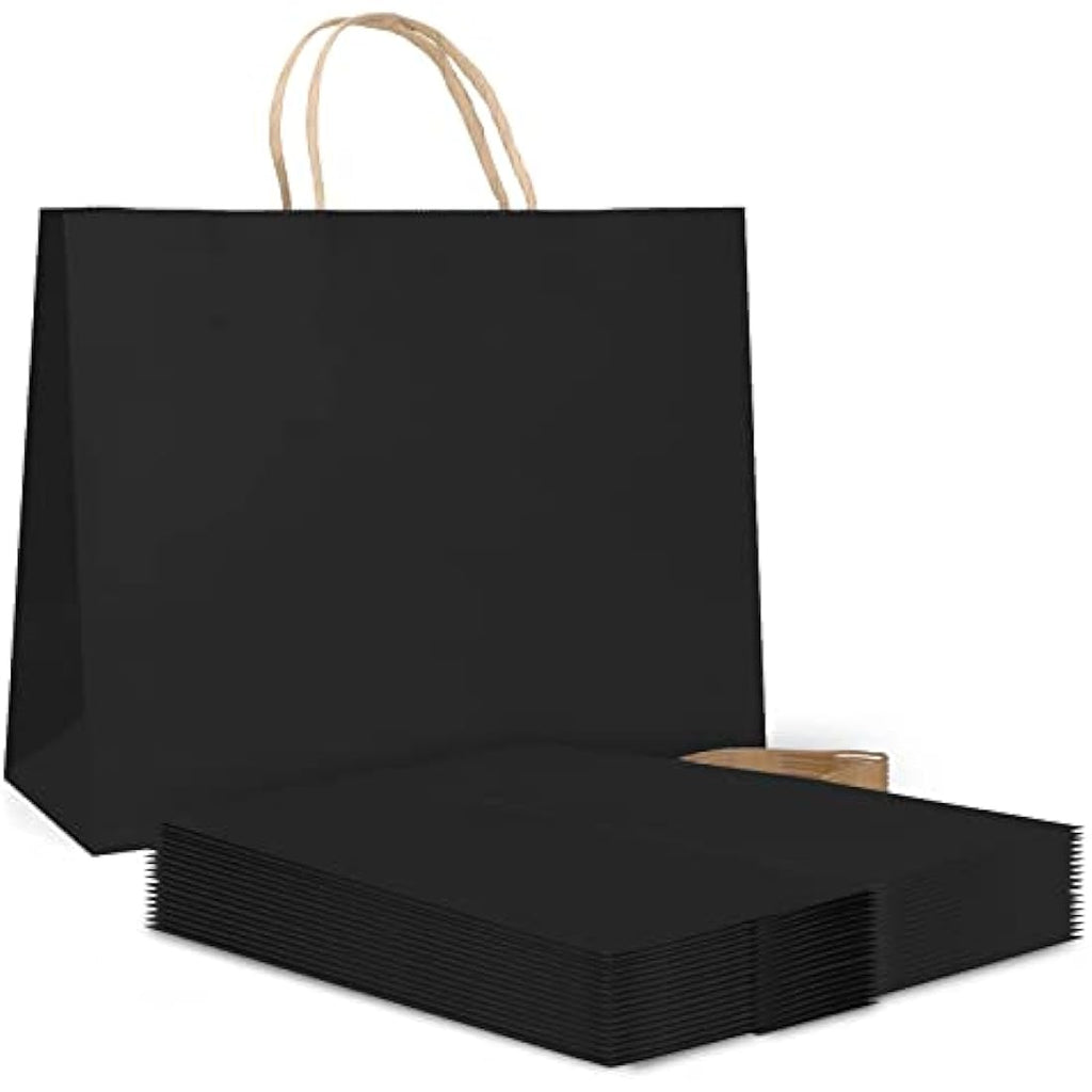 Black Paper Gift Bags with Handles - 20 Pcs (27x12x21cm)