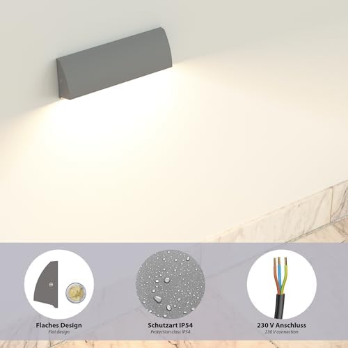 ledscom.de SEGIN LED Outdoor Wall Light – IP54 Grey Matt Downlight 630lm