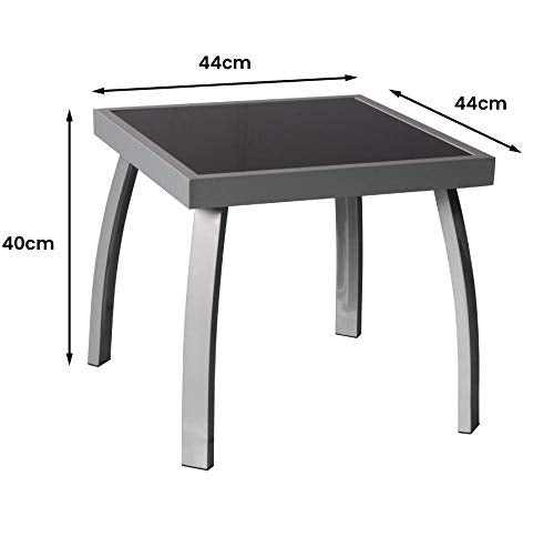 Jarder Square Garden Coffee Side Table - Aluminium & Tempered Glass