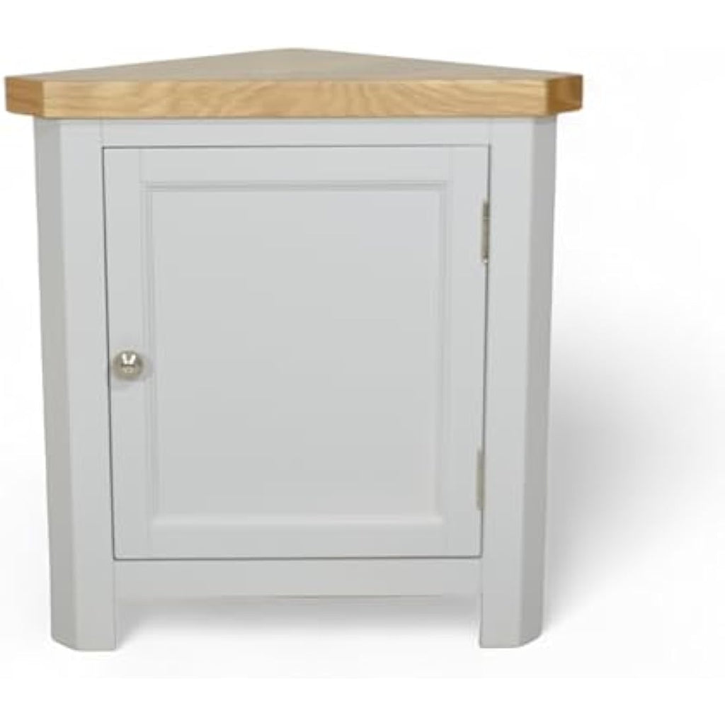 Painted Corner Cabinet | Solid Oak Top Storage Unit - Grey