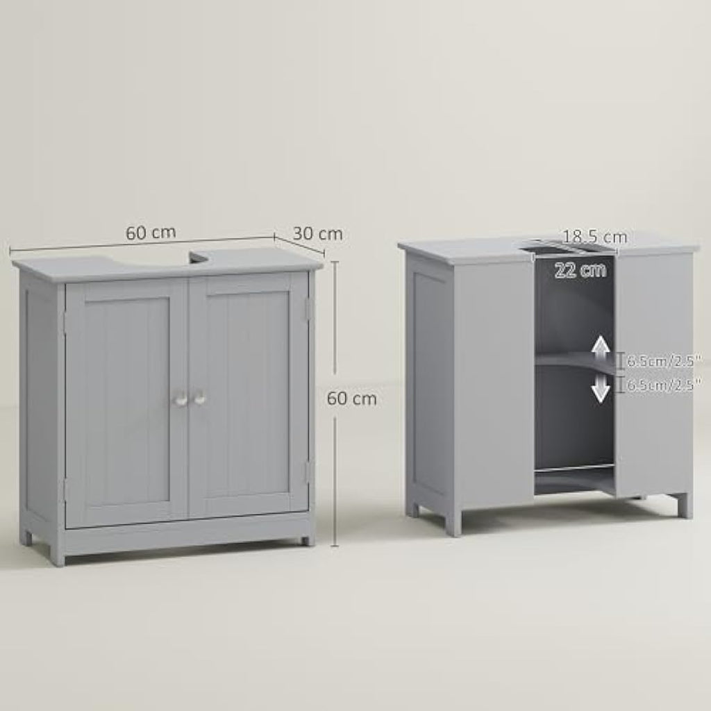 kleankin Under-Sink Bathroom Storage Cabinet – Adjustable Shelf, Grey