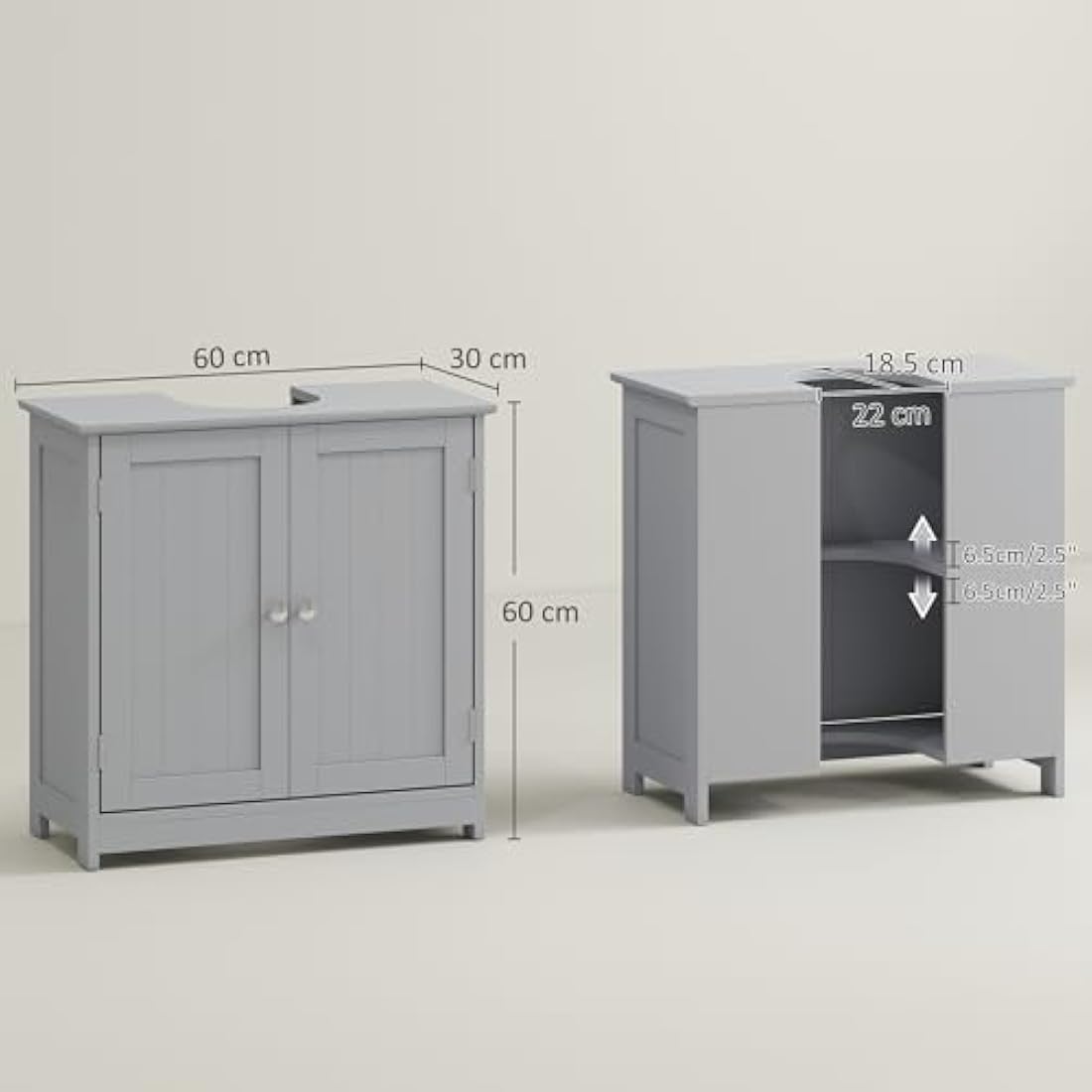 kleankin Under-Sink Bathroom Storage Cabinet – Adjustable Shelf, Grey