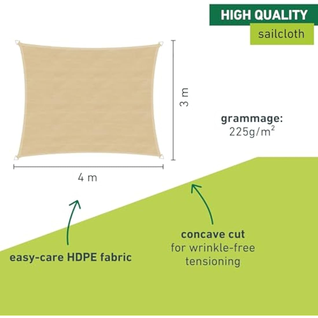 Windhager Capri Sun Sail – 3x4m HDPE UV Resistant Shade, Champagne
