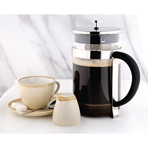 Olympia Stainless Steel French Press Cafetiere - 12 Cup Glass Coffee Maker